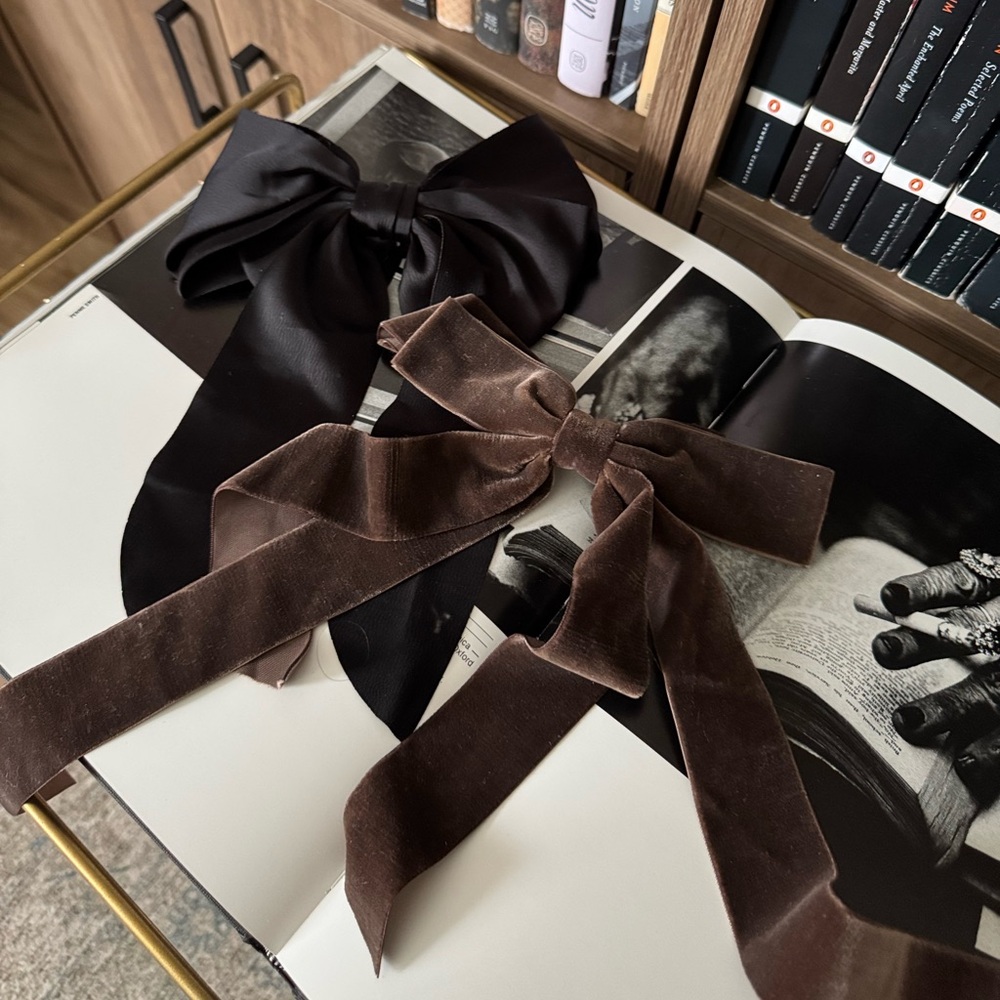 set of 2 black and brown hair bows